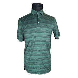 Adidas Men's Green Black Striped Snap Button Short Sleeve Polo Shirt Small